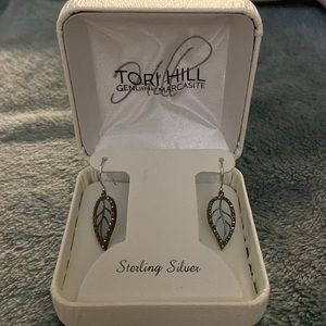 TORI HILL genuine Marcasite sterling silver blue glass dangle earrings